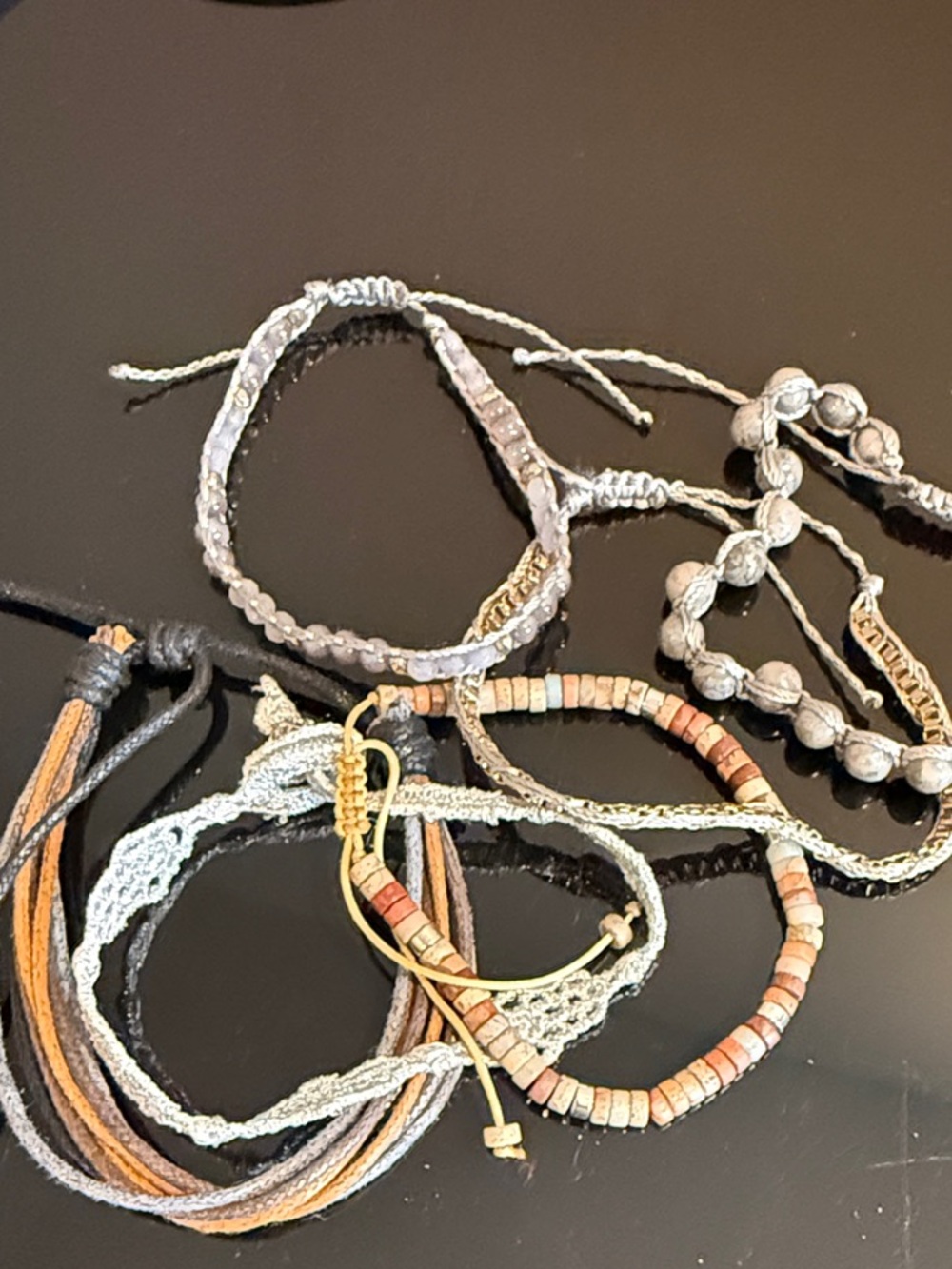 Adjustable Multi-Strand Women’s Bracelet Six Pull String Brown Silver